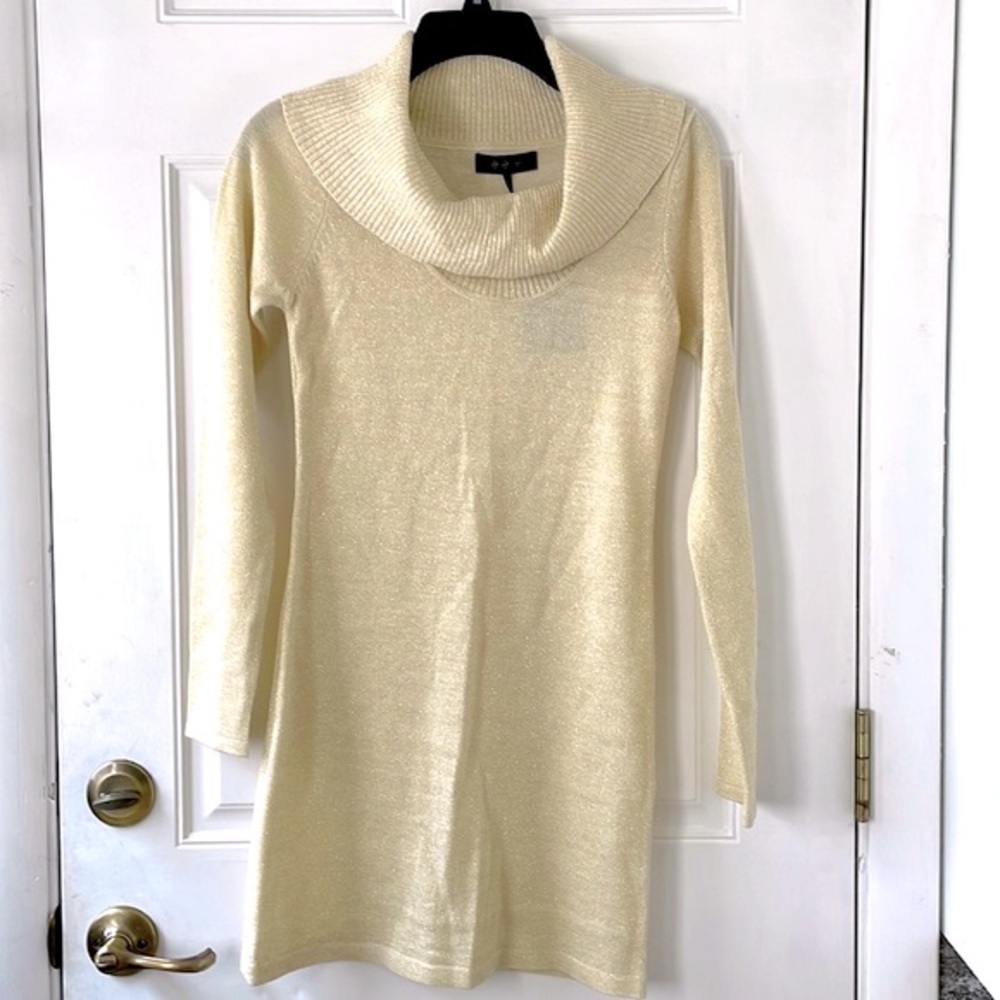Energie Juniors' Metallic Cowl-Neck Long Sweater, Gold, Small